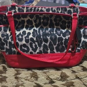 Coach Red and Black Animal Print Shoulder Bag
